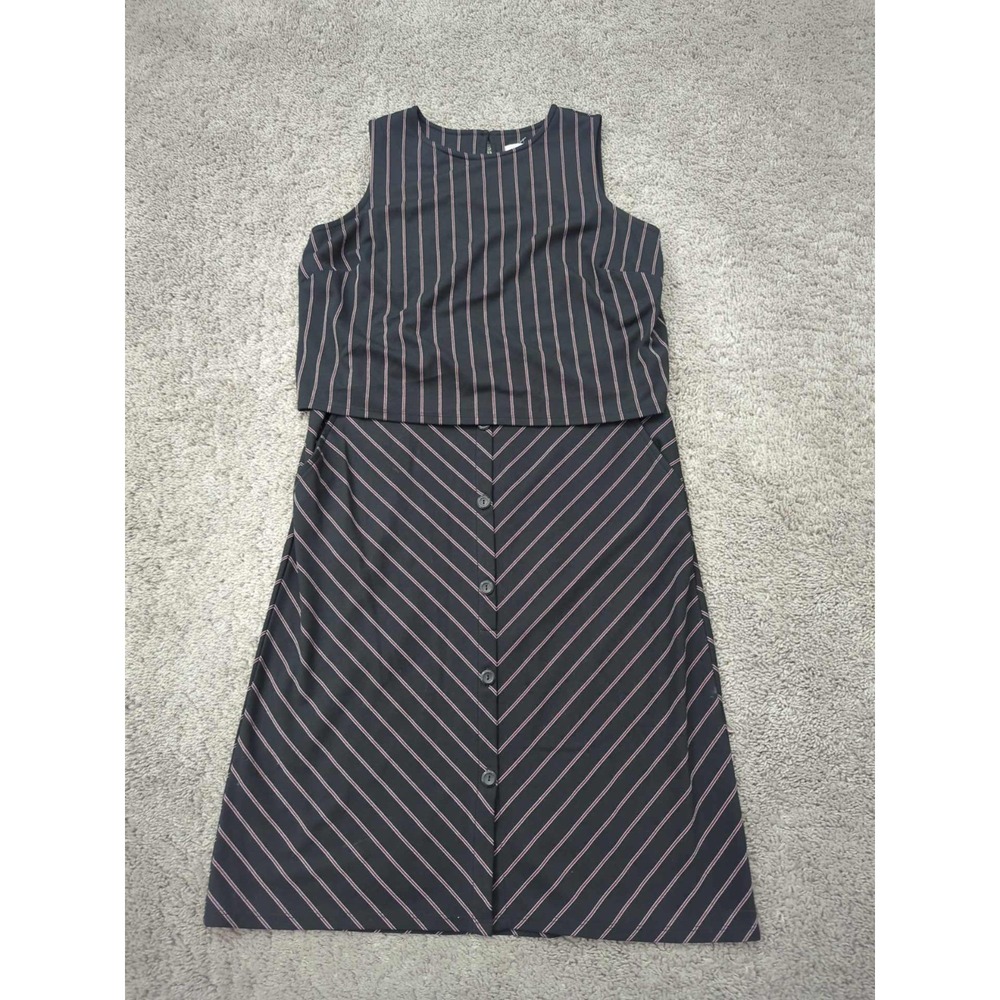 J Jill Dress Womens XS Black Striped Sleeveless Tier Layered Shift Mini